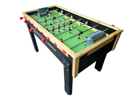 Taca taca reforzado de T-vinil negro con patas de 4 pernos y cancha profesional de alta resistencia.